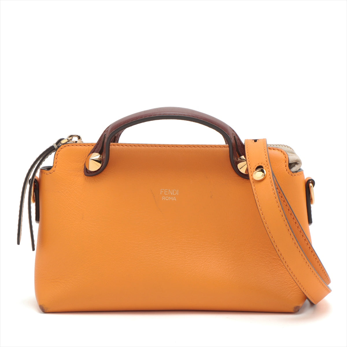 Fendi Byzaw Mini Leather 2WAY Handbag Orange 8BL145