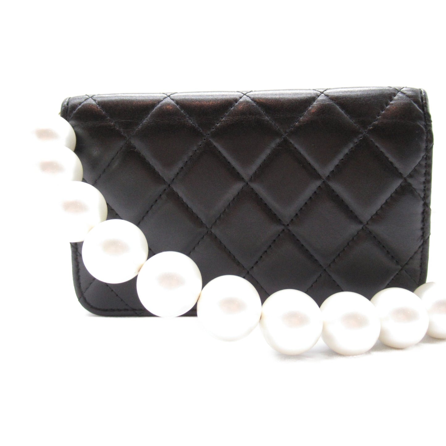 CHANEL  Pearl Wallet Shoulder Bag  S  Black Rams