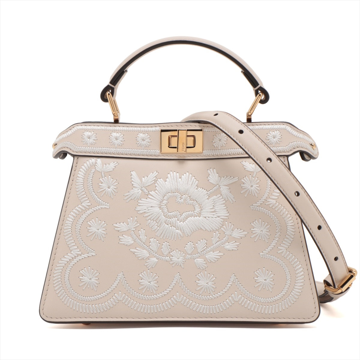 Fendi Peekaboo Icy Yu Mini Leather 2WAY Handbag White 8BN335