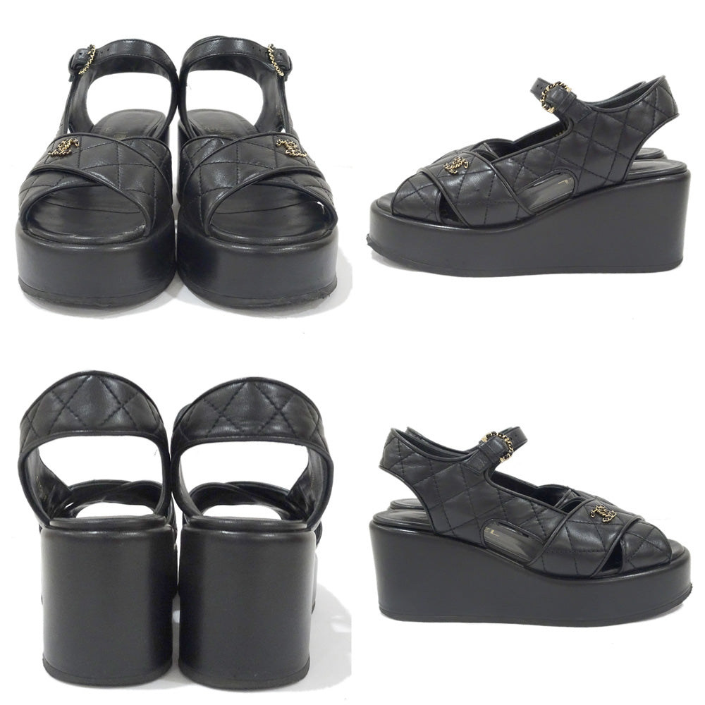 Chanel Sandals Coco Matrasse G39918 Leather Black Size 36C About 23.0cm Cocomark Shoes Shoes