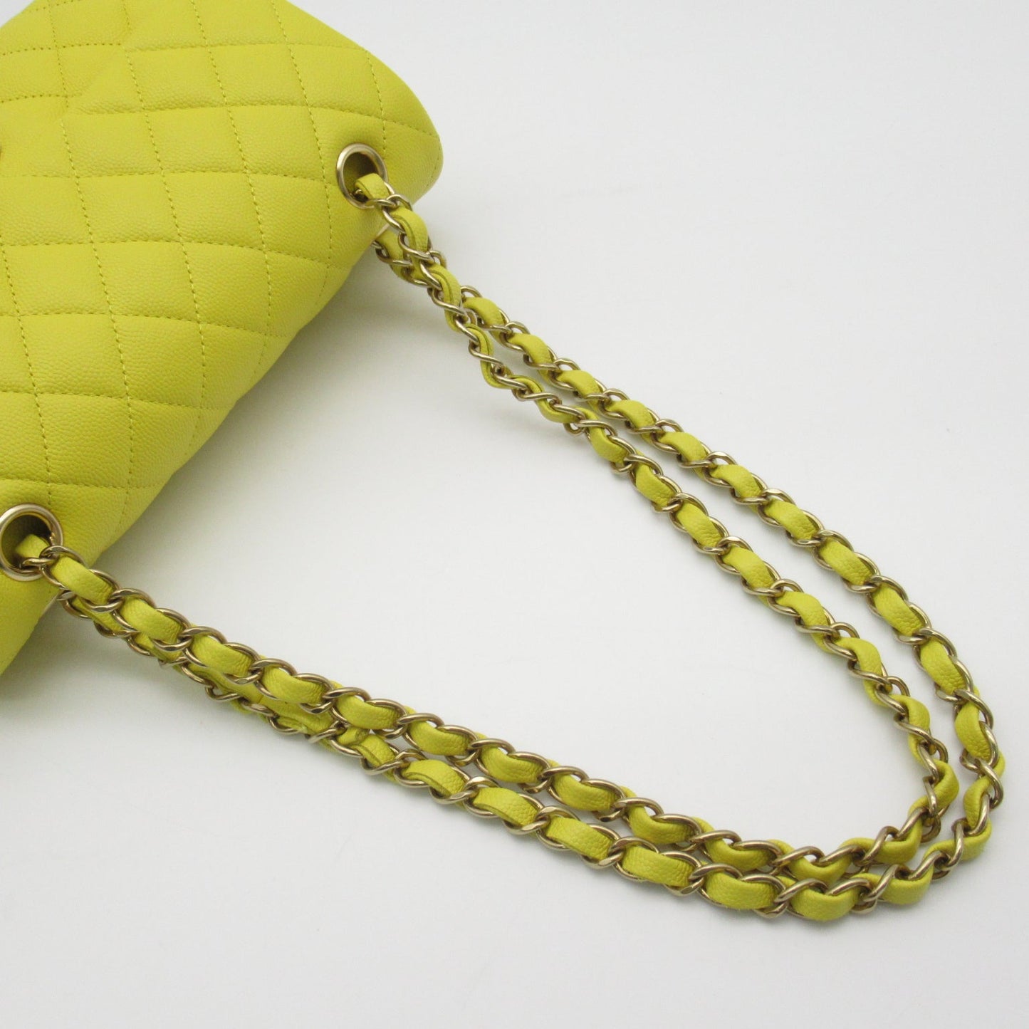 Chanel Double Flap Chain Shoulder Bag Double Flat Chain Shoulder Bag Caviar S (Green )  Yellow  ()