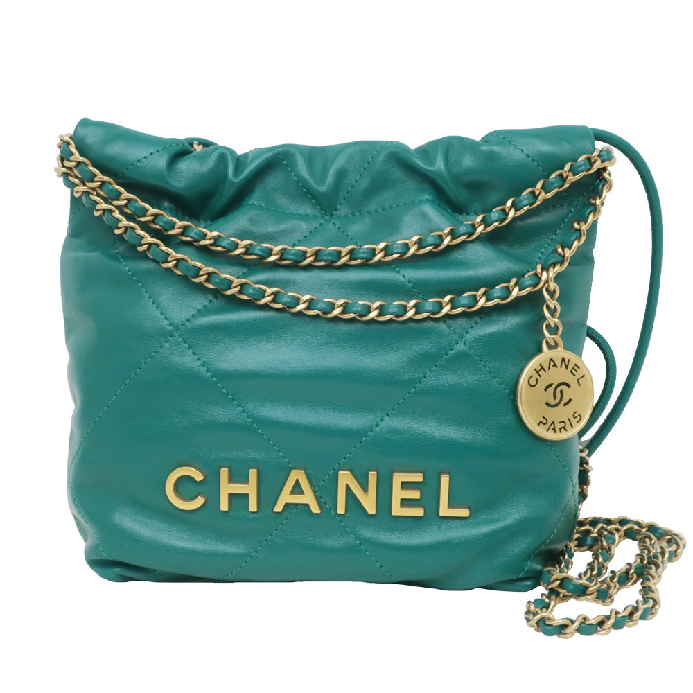 CHANEL CHANEL 22 Mini Chain Handbag Green Sder kerfs Matrasse AS3980