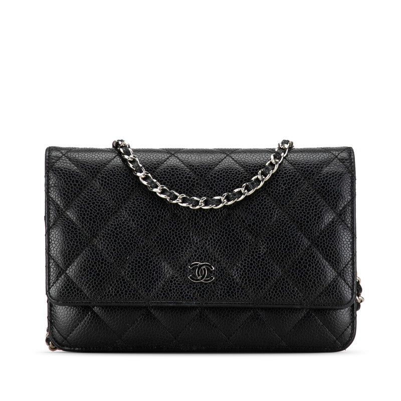 Chanel Mattrase Chain Wallet Long Wallet Black Caviar S  CHANEL