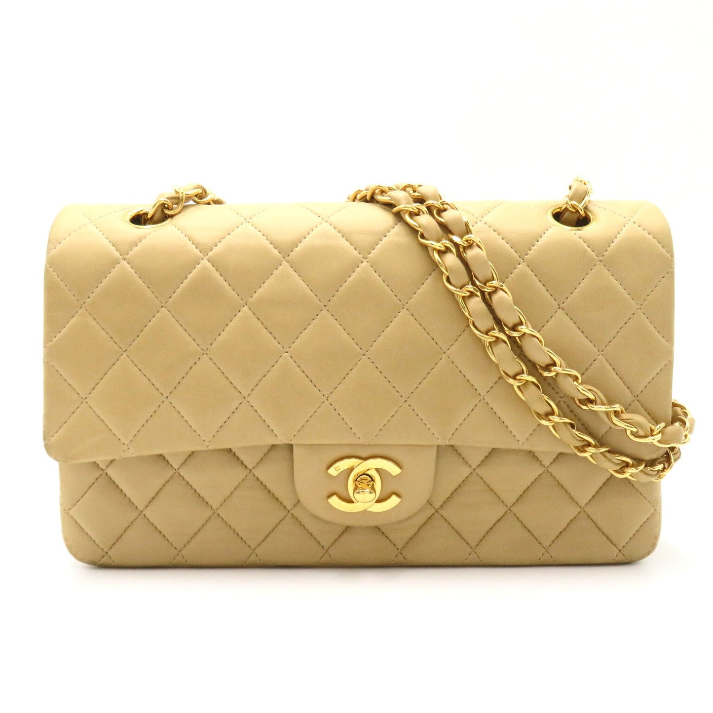 Chanel Double Flap Chain Shoulder Shoulder Bag  Beige S/Cards