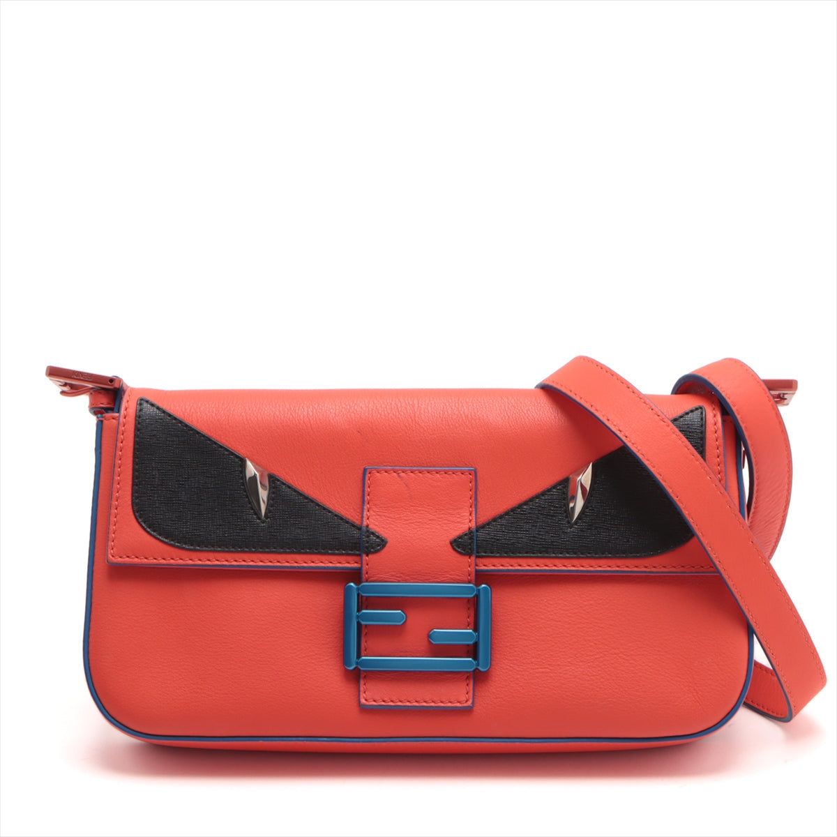 Fendi Monster Bucket Leather 2WAY Shoulder Bag Red 8BR600