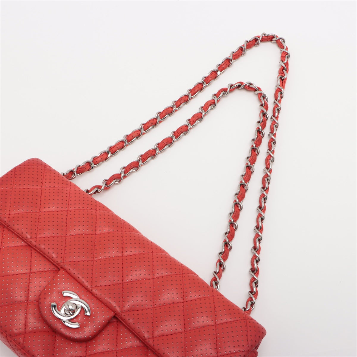 Chanel Matrasse Single Flap Single Chain Bag Red Silver  11th