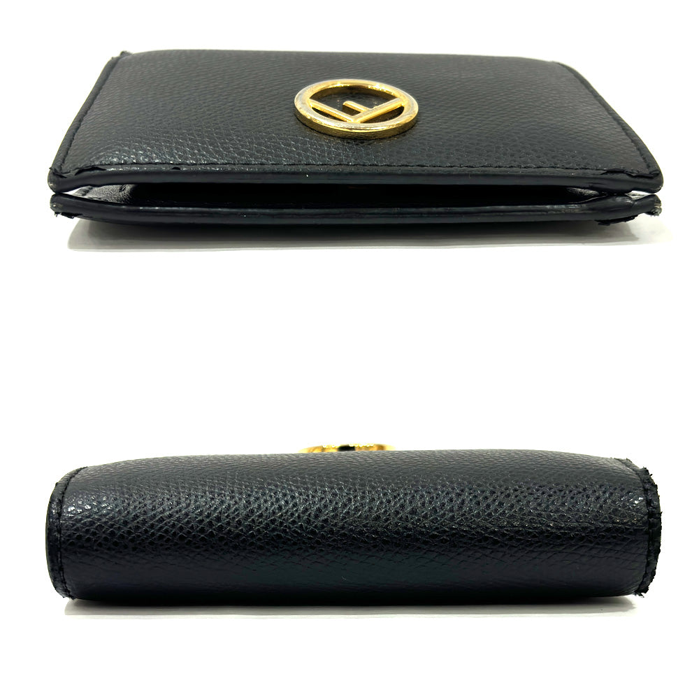 Fendi 8M0387 Leather Black Two Fold Wallet Gold Wallet