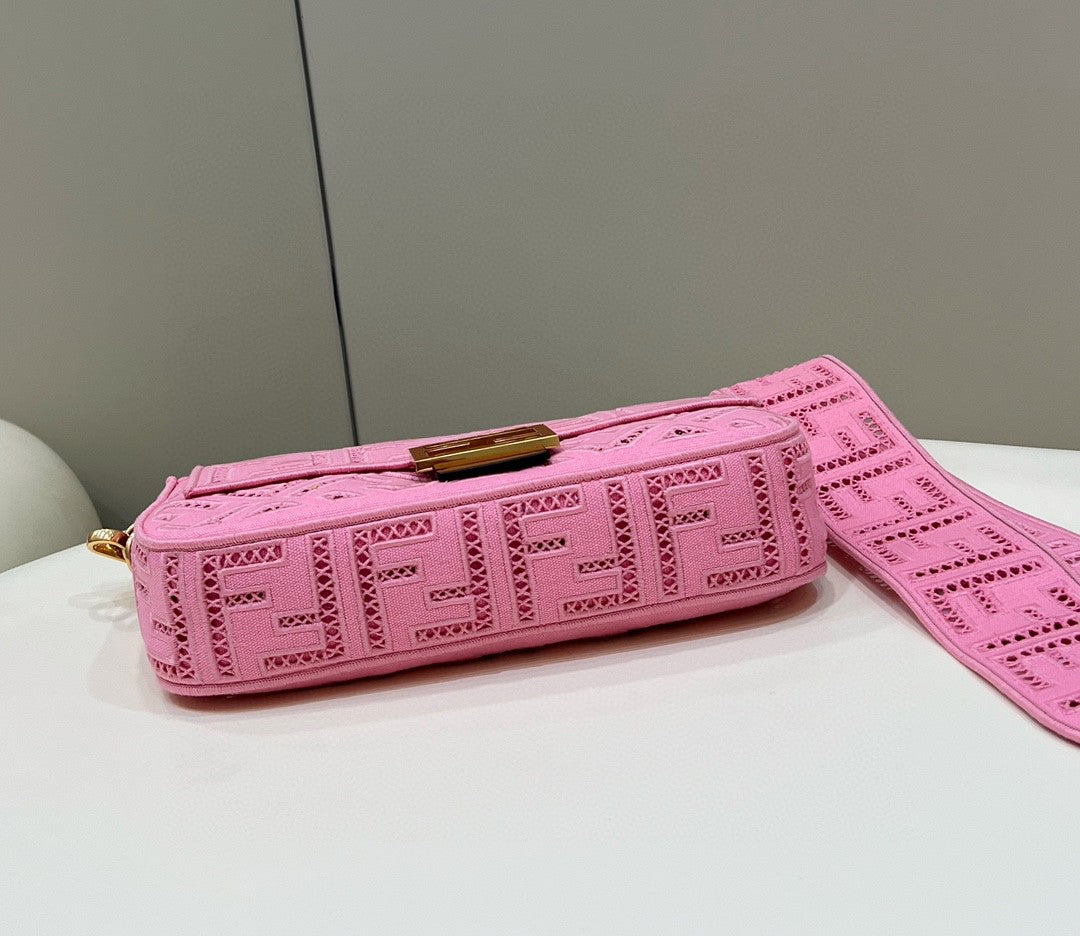 Fendi Baguette Pink with Embroidery Medium Bag For Woman 28cm/11in