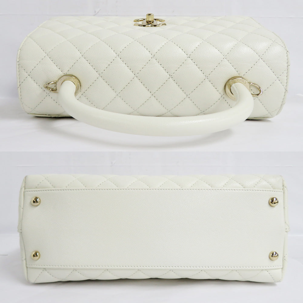 CHANEL Chanel Coco Handle 29 Top Handle Flap Bag  A92991 Caviar S White G   White Handbag Shoulder Bag  Coco