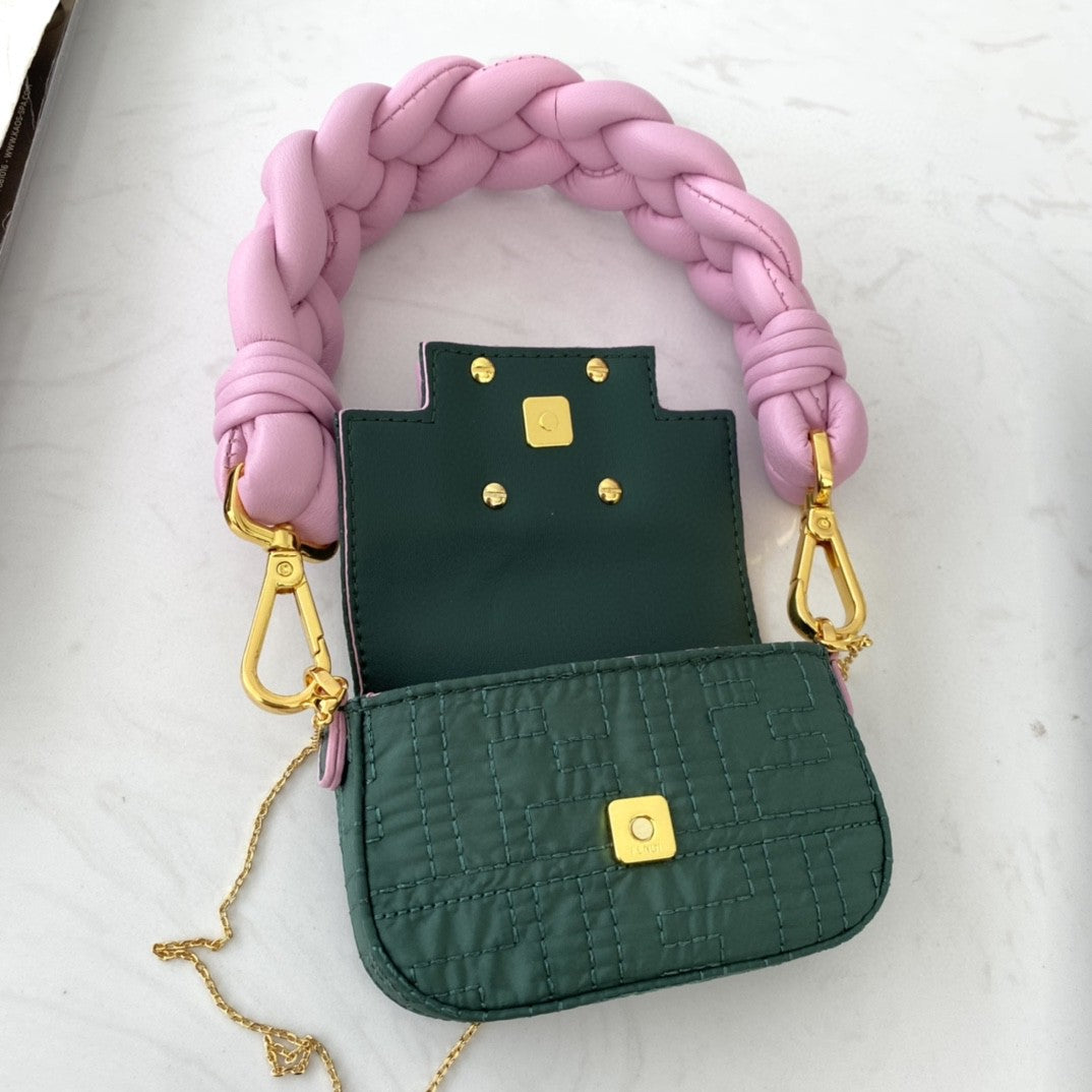 Fendi Nano Baguette Maxi Handle Pink and Green Bag