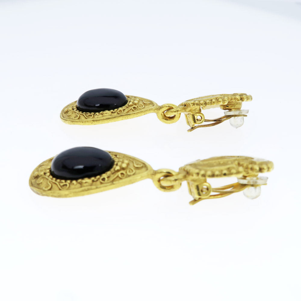 Chanel Earring 96A One Pair Coco Mark CC Color Stone Black G Accessoires