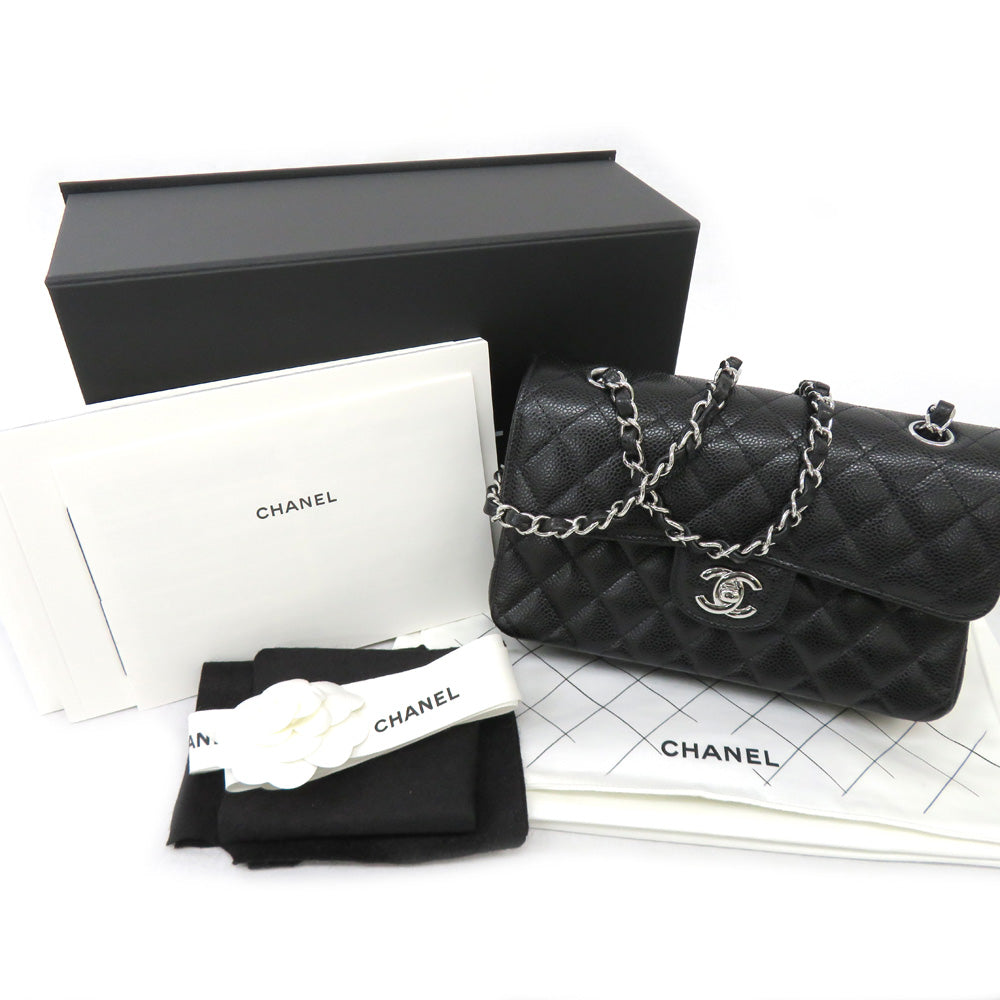 Chanel Matrasse 23 Classic Small Handbag A01113 Caviar S Leather Black Silver G  Black SV Gold Tools W Flap Chain Shoulder