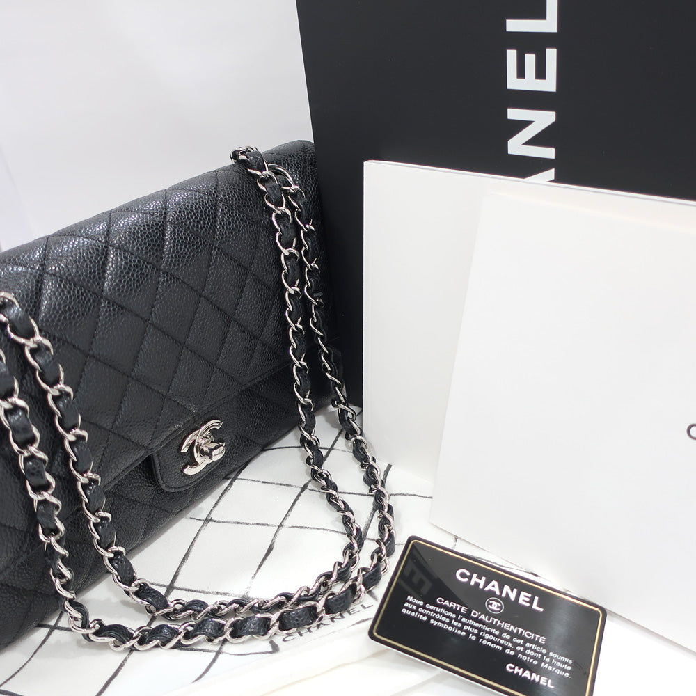 Chanel Bag Matrasse 25 A01112 Chain Shoulder CC Mark W Flap Caviar S BK/SV G  Women 19th Eight-digit   Card  Bag Box