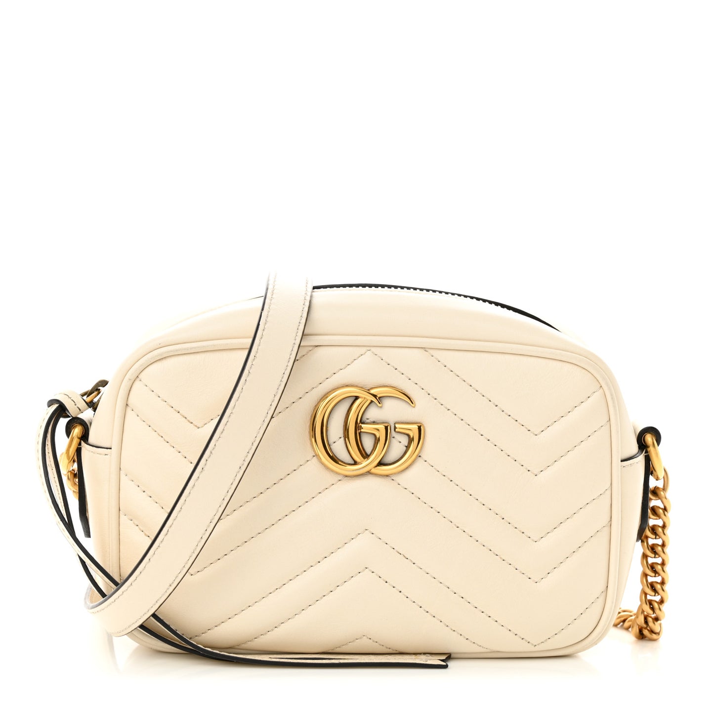 Gucci  Calfskin Matelasse Mini GG Marmont Chain Shoulder Bag White