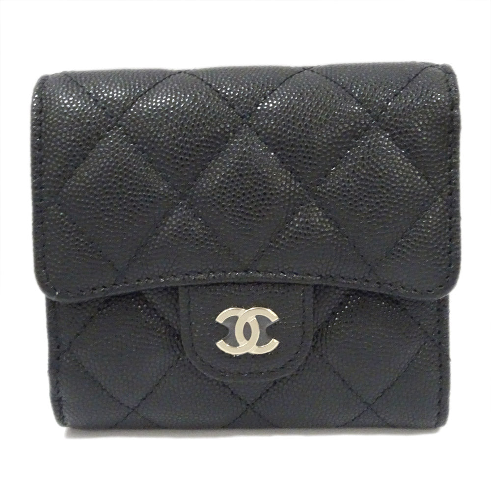 CHANEL Small Flap Wallet Three Fold Wallet Green  S Caviar Skin Black Gold  AP0712 Matrasse Wallet Small s