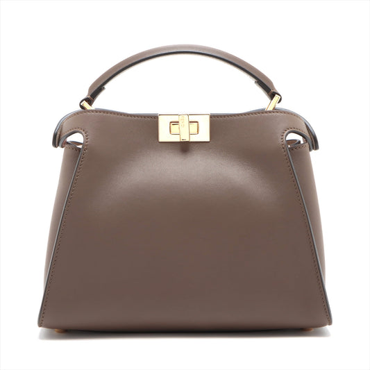 Fendi Peekaboo Essential Leather 2WAY Handbag Brown 8BN302