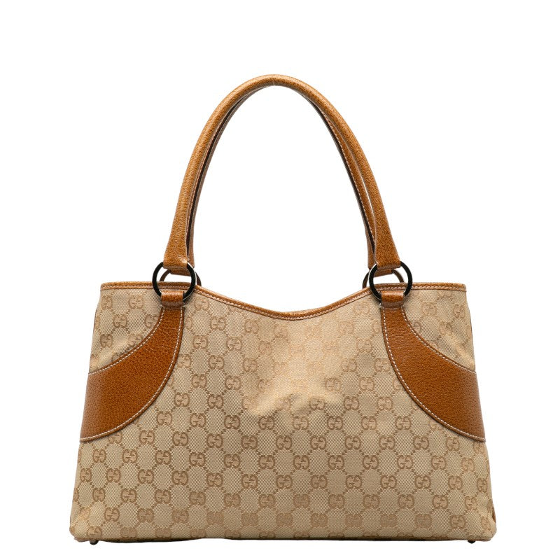 Gucci GG Monogram Tote Shoulder Handbag Canvas/Leather Beige