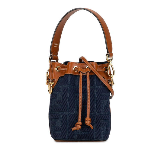 Fendi Zucca Montreux Mini Handbag Shoulder Bag 2WAY 8BS010 Navy Brown Denim Leather  Fendi