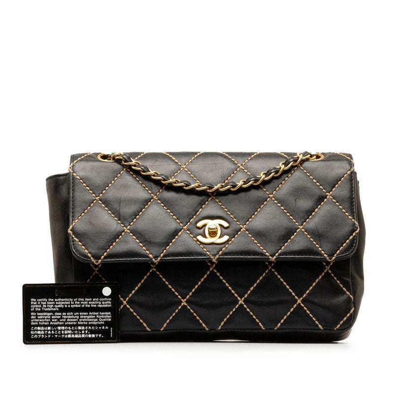 Chanel Wild Stick Coco Chain Shoulder Bag Black Leather  Chanel