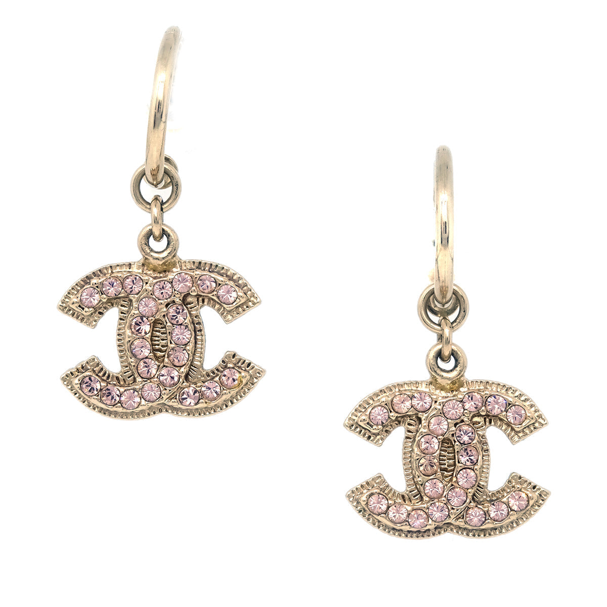 Chanel Rhinestone Piercing Earrings Gold 08C