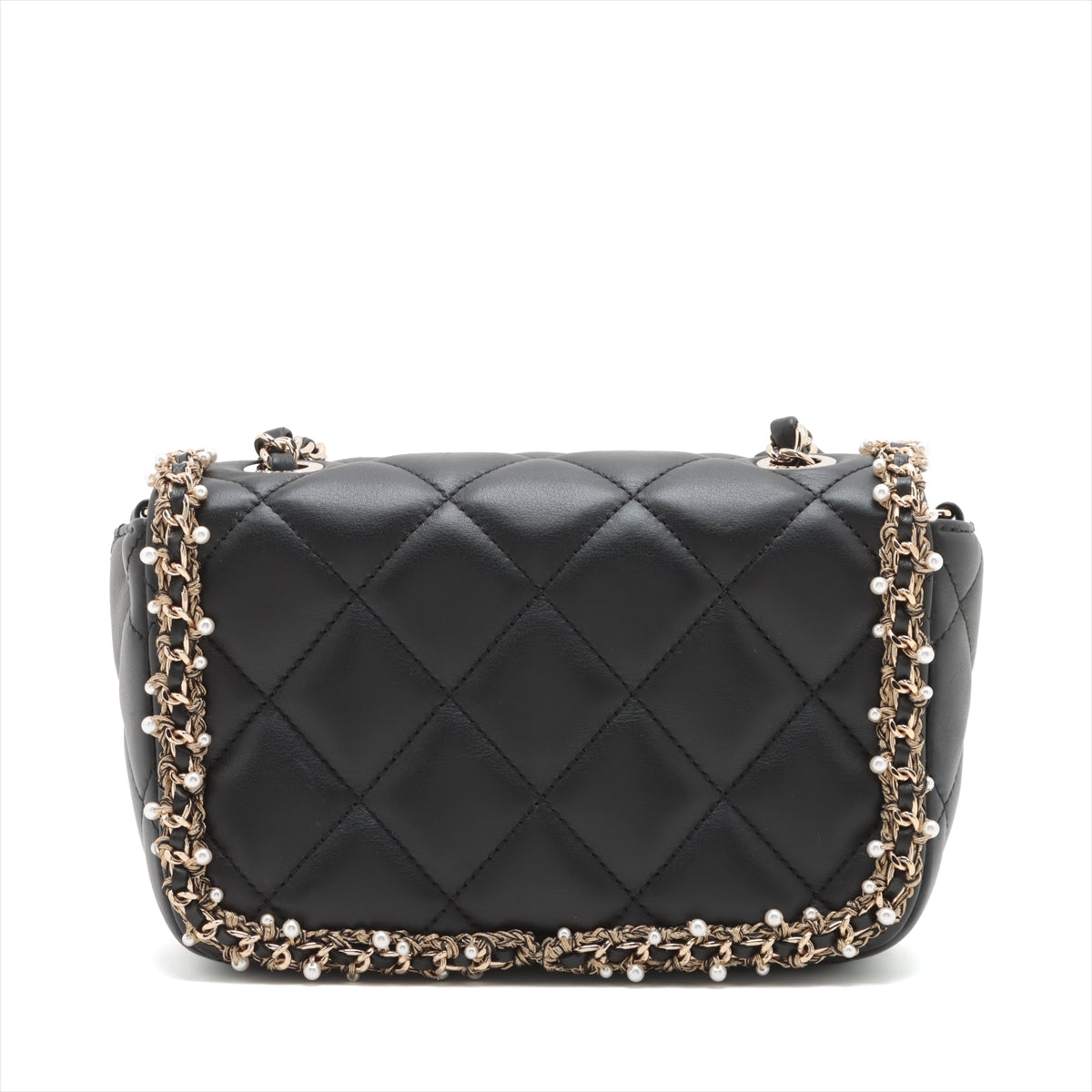 Chanel Mini Matrasse 17  Single Flap Double Chain Bag Pearl Black G  A35200