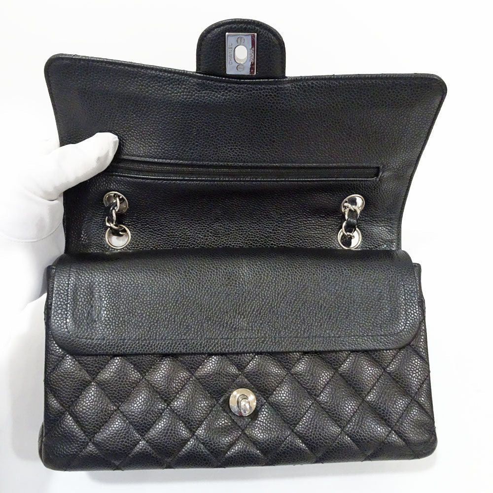 Chanel Classic Handbag A01112 W Flap Bag Matrasse 25 Black Silver  Green  S Caviar Skin Shoulder Bag