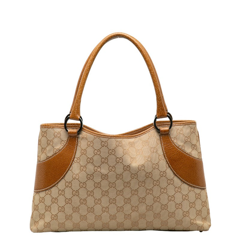 Gucci GG Monogram Tote Shoulder Handbag Canvas/Leather Beige