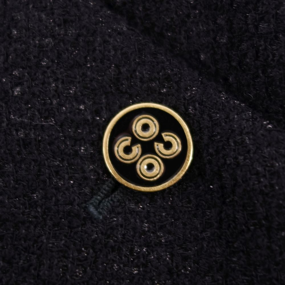 Vint Chanel Shirt 01A Logo Button Wool Tweed Bottoms  French Made 40 (M Equivalent) Black  BODEST