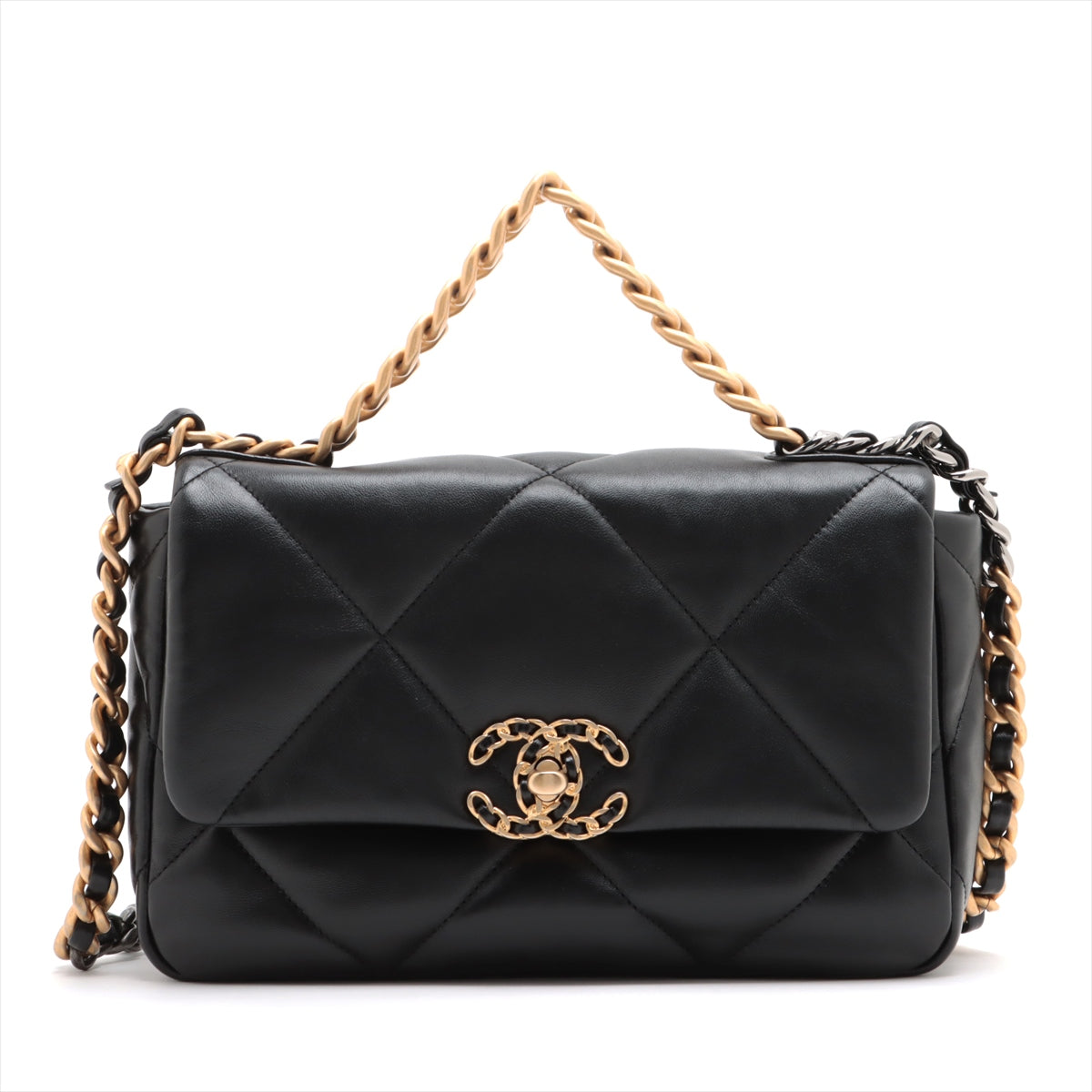 Chanel 19 2WAY Shoulder Bag Black G x Silver Gold AS1160