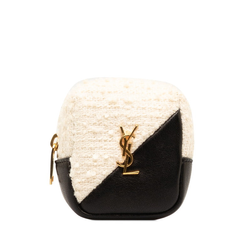 Saint Laurent Jamie Cube Pouch Charm 669964 White Black Canvas Leather  Saint Laurent