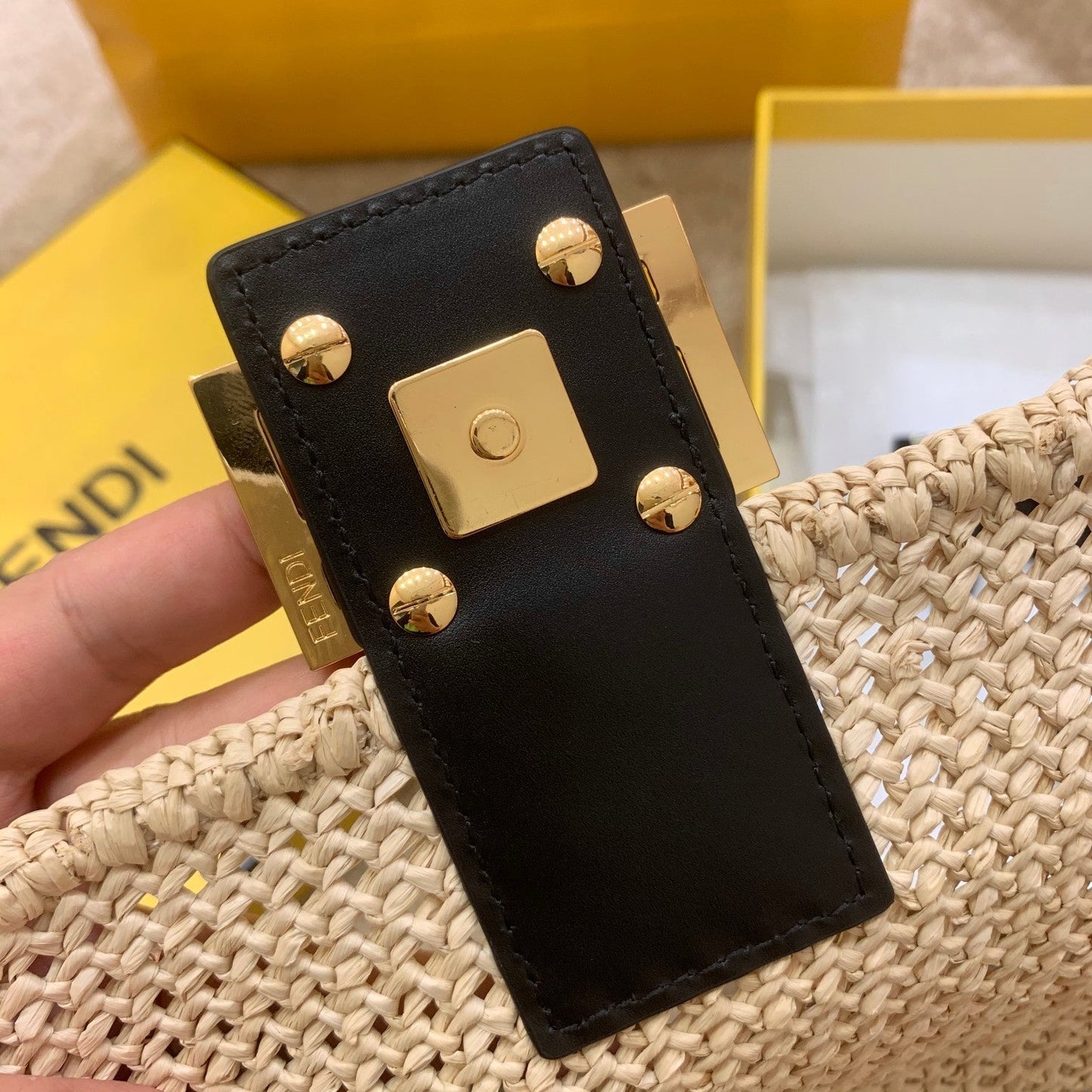 Fendi Baguette Woven Straw Black