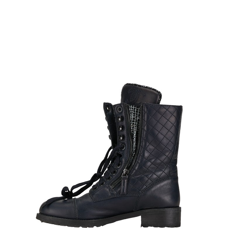 Chanel Matrasse Coco Race Up Boots Black Leather Mens CHANEL