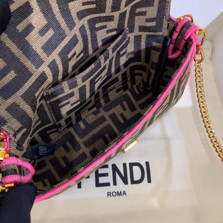 Fendi Mini Baguette Bag In FF Fabric With Fuchsia Trim