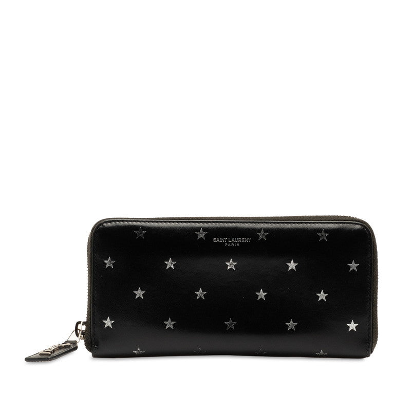 Saint Laurent Star Roundfassner Long Wallet Black Leather Mens Saint Laurent