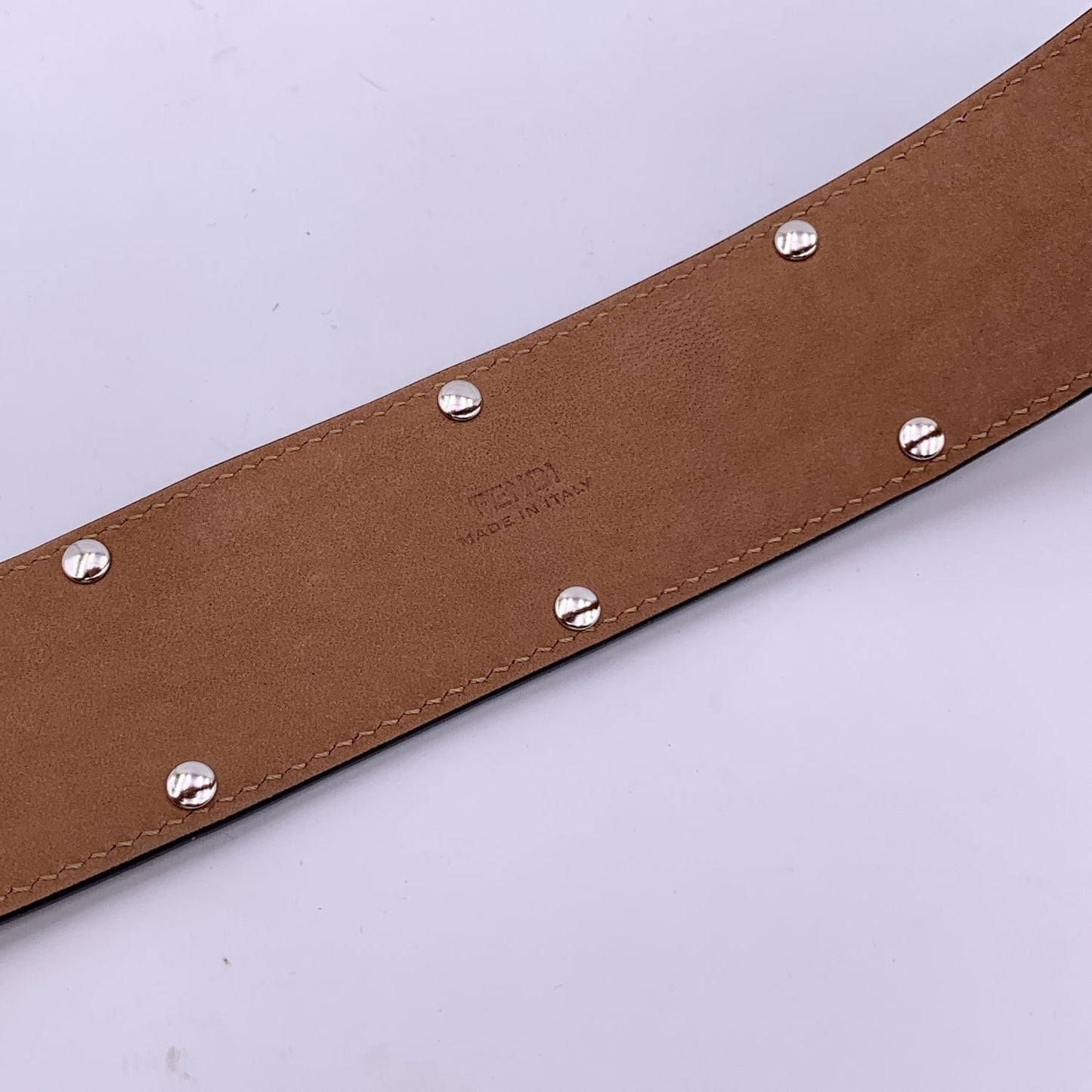 FENDI Beige Canvas Leather Zucca Studded Belt Size 90/36