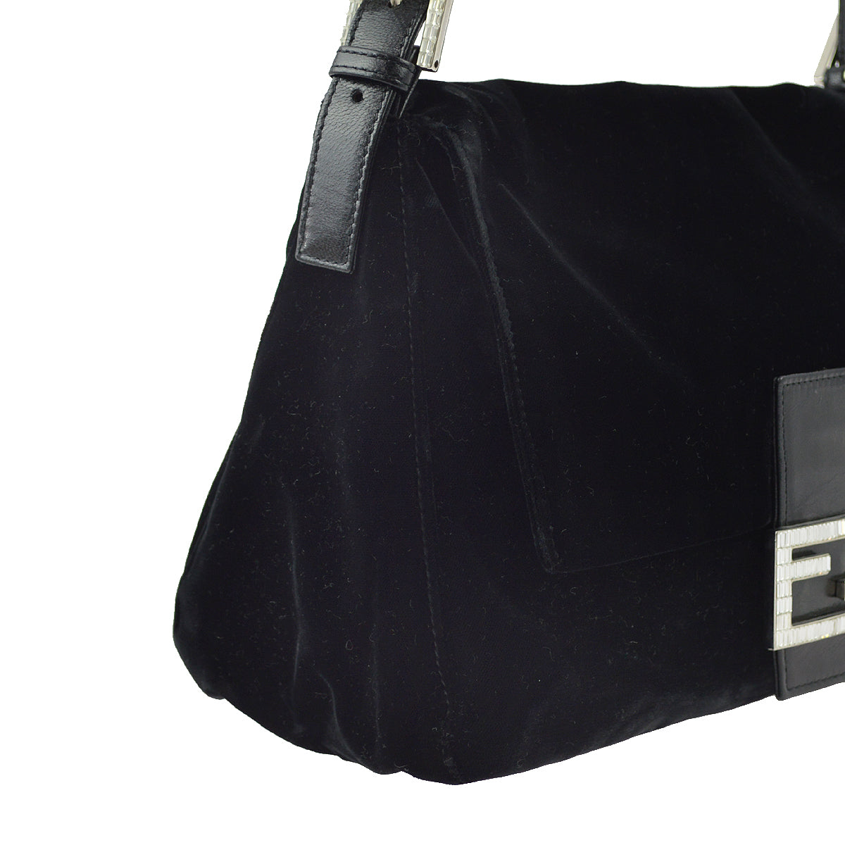 Fendi Black Velvet Mamma Baguette Handbag