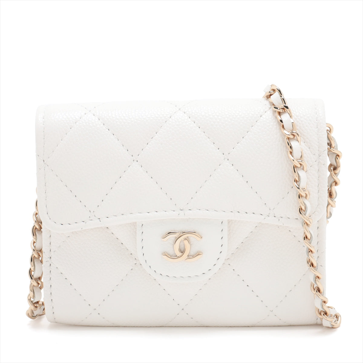 Chanel Matrasse Caviar S Chain Wallet White G