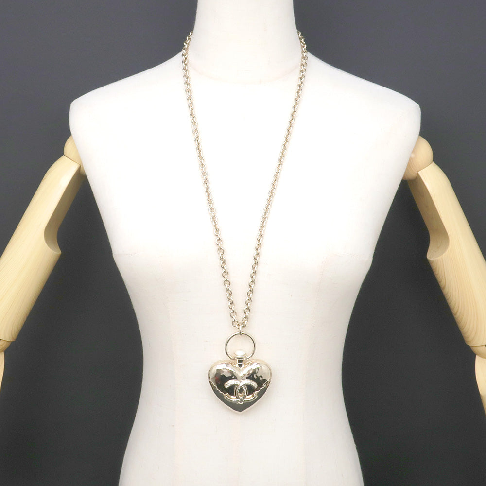 Chanel Heart Lock Necklace Pendant B22C Coco CC Mark COCO  Pearl 80cm G Color Accessories Jewelry