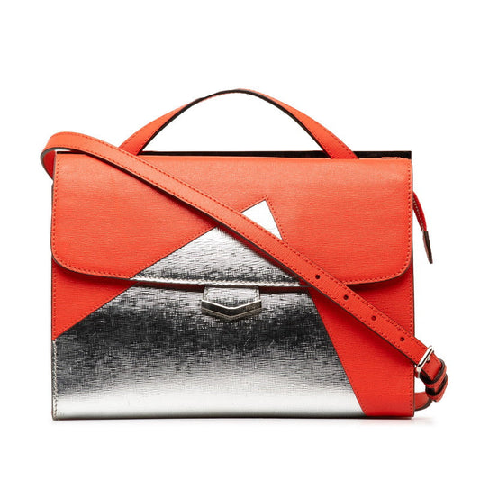 Fendi Demi-Jul Handbag 2WAY 8BT222 Orange Red Silver Leather  Fendi