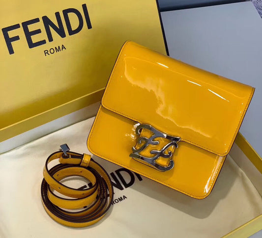 Fendi Karligraphy Bag In Yellow Patent Leather