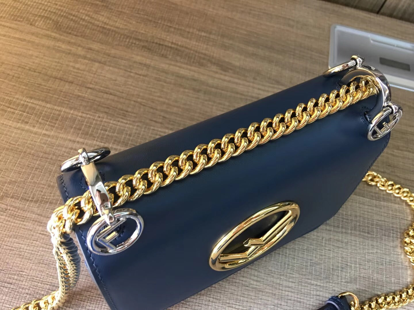 Fendi Small Kan I F Bag In Blue Calfskin