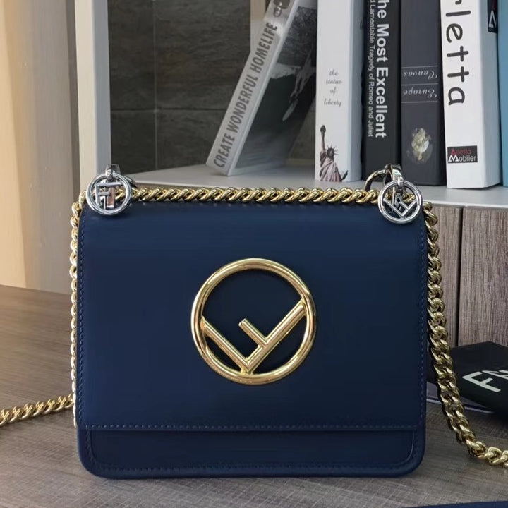 Fendi Small Kan I F Bag In Blue Calfskin