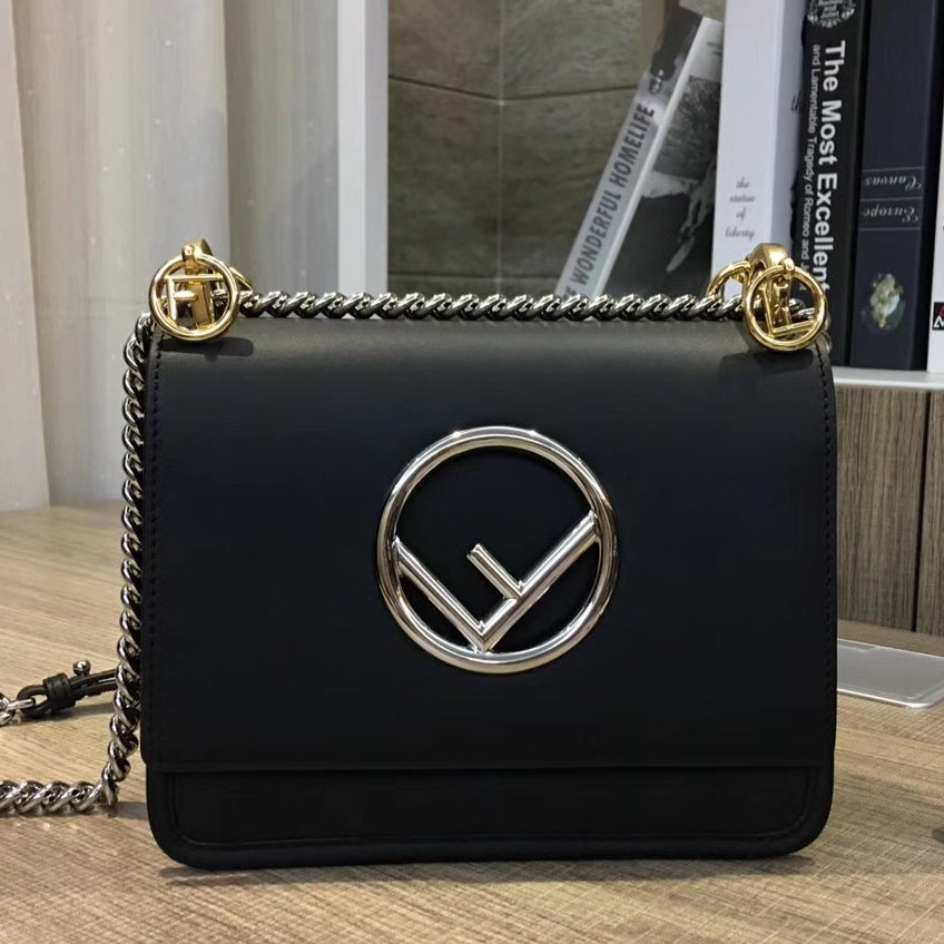 Fendi Small Kan I F Bag In Black Calfskin