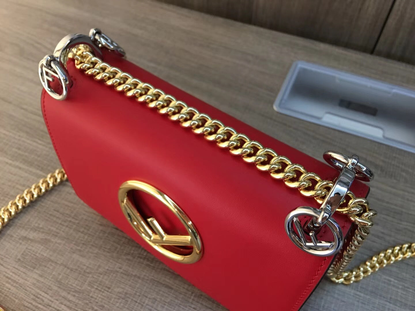 Fendi Small Kan I F Bag In Red Calfskin