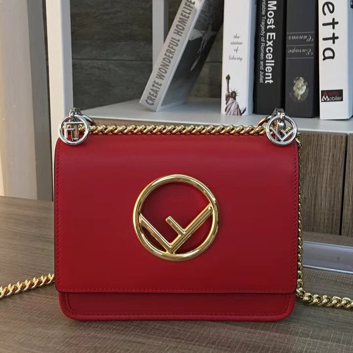 Fendi Small Kan I F Bag In Red Calfskin