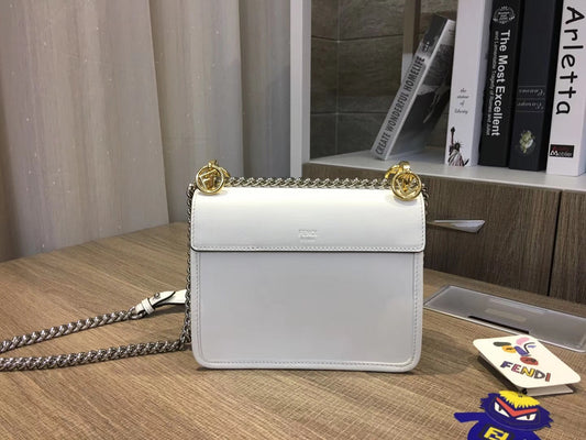 Fendi Small Kan I F Bag In White Calfskin