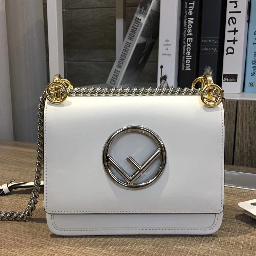 Fendi Small Kan I F Bag In White Calfskin