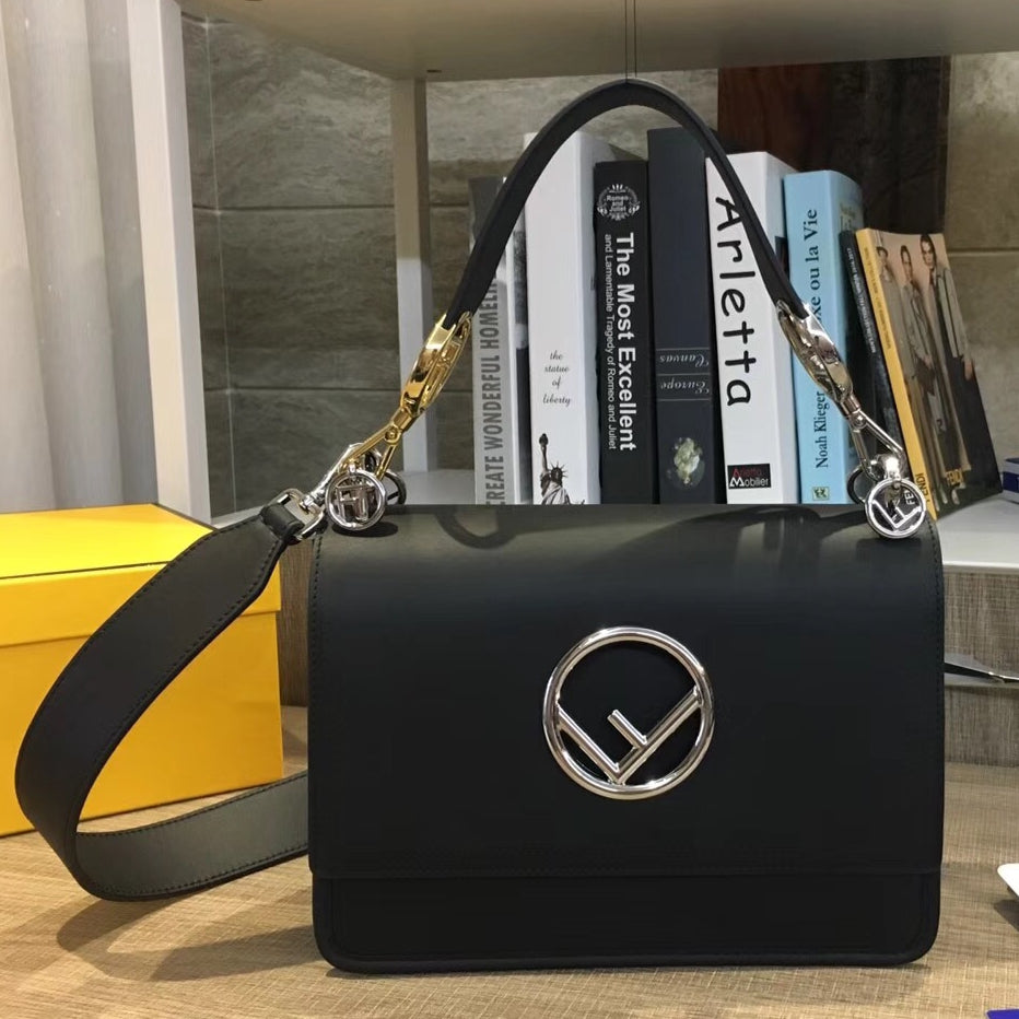 Fendi Kan I F Shoulder Bag In Black Calfskin