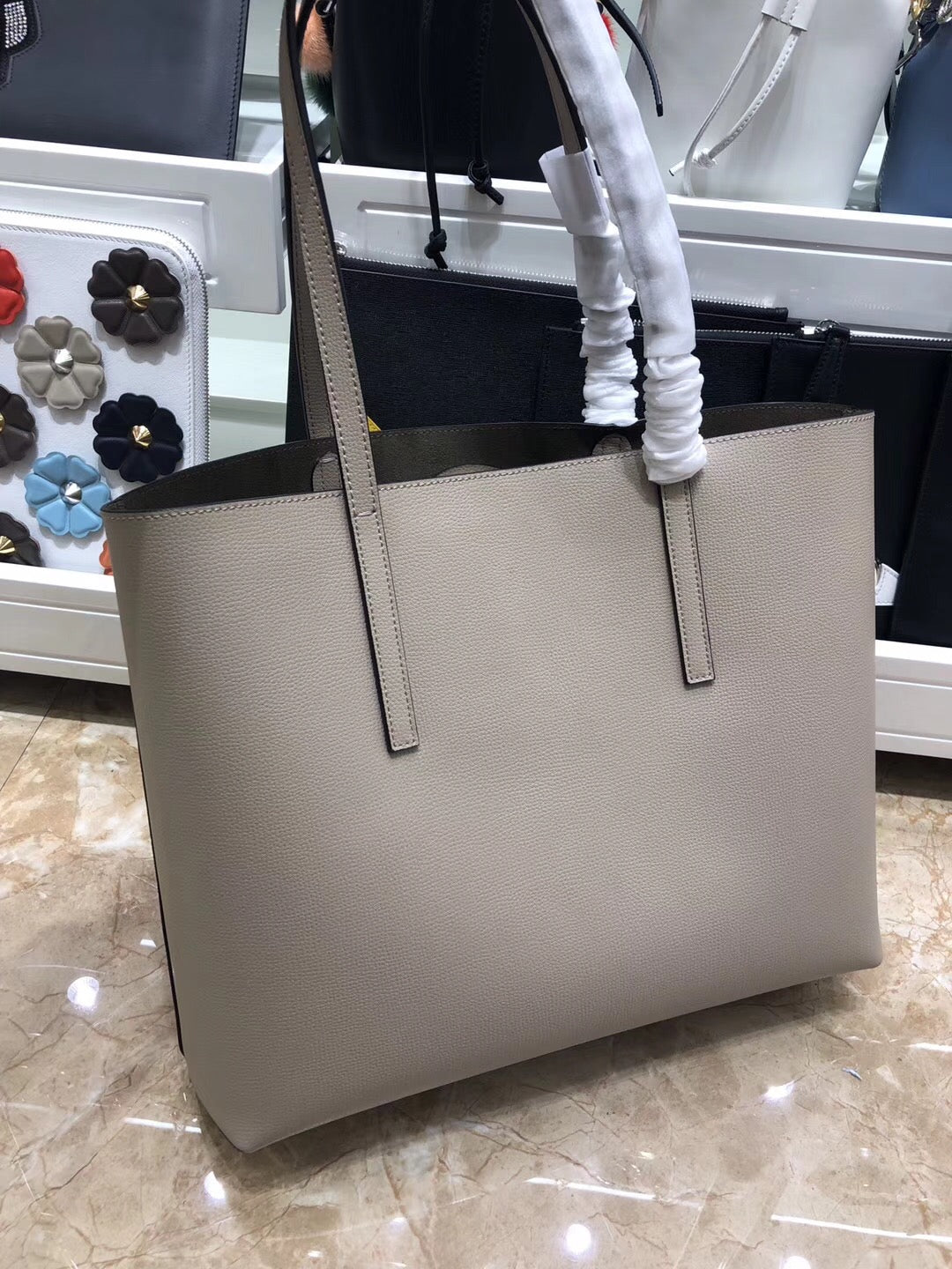 Fendi Grey Leather Logo Shopper Bag