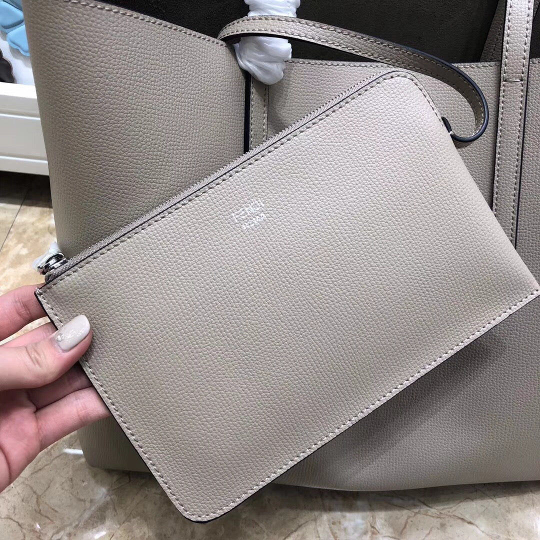 Fendi Grey Leather Logo Shopper Bag